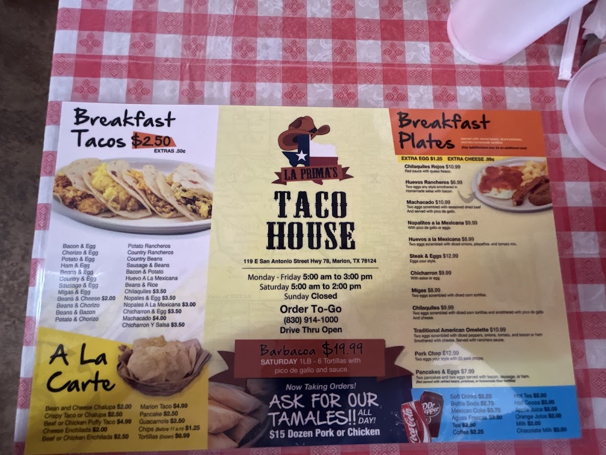 Menu La Prima's Taco House-2
