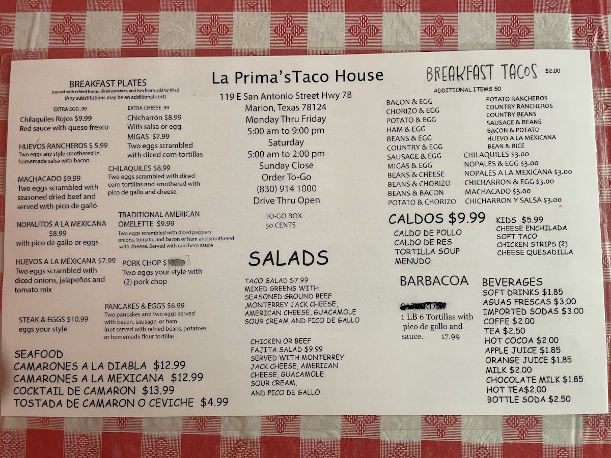 Menu La Prima's Taco House-3