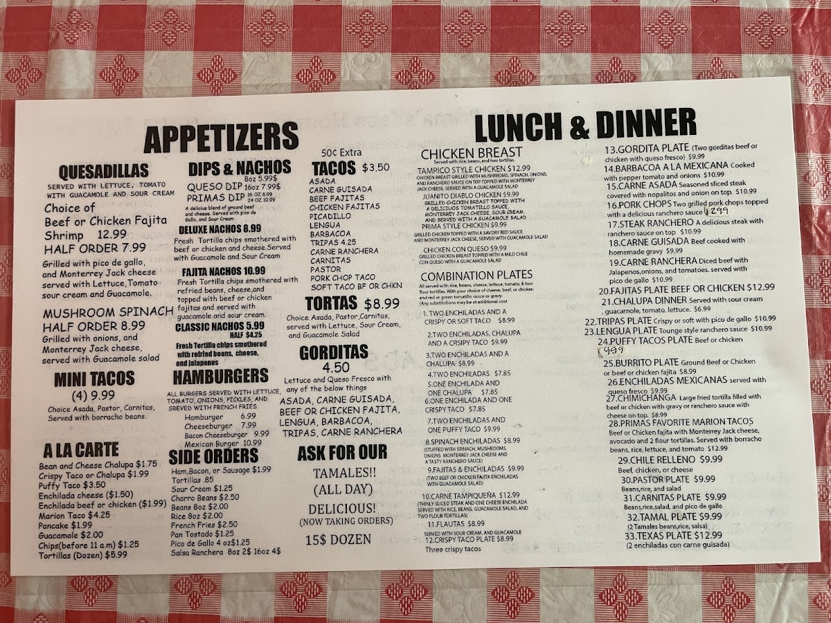 Menu La Prima's Taco House-4